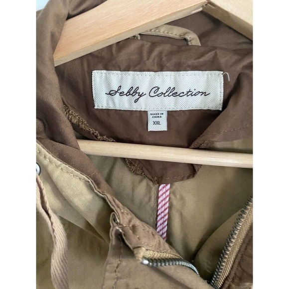 Sebby collection - 3/4 Length Khaki Cotton Hooded Light Jacket women's size XXL - Picture 3 of 5